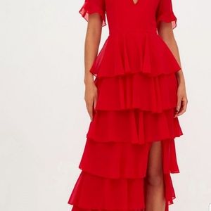 Red Chiffon Layer Maxi Dress